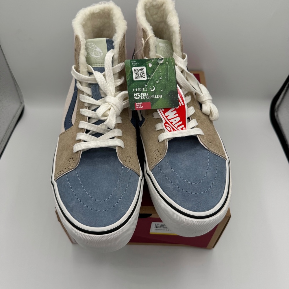 NWT Vans Sk8 Hi Pig Suede Multi Sherpa platform sneakers pink blue tan unisex - Picture 11 of 15